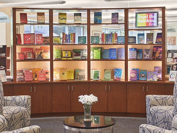 Custom book display shelving and cabinets