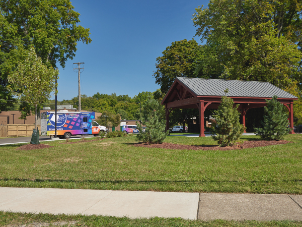 The library's rear entrance at Elm Road