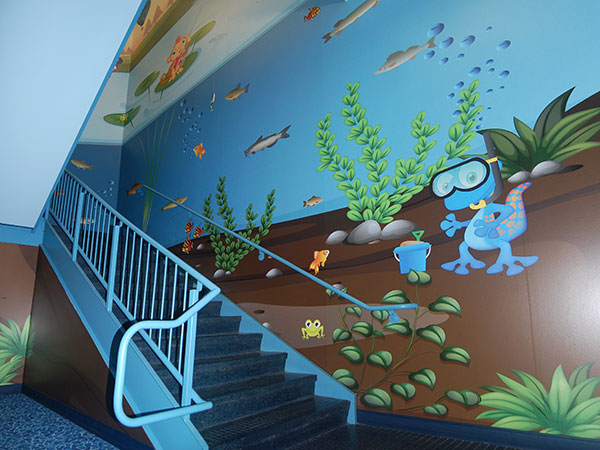Underwater mural in the stairwell