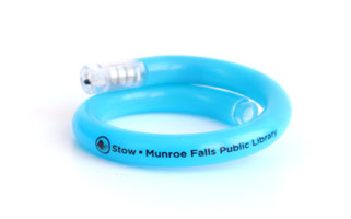 LED bracelet with the Stow-Munroe Falls Public Library logo